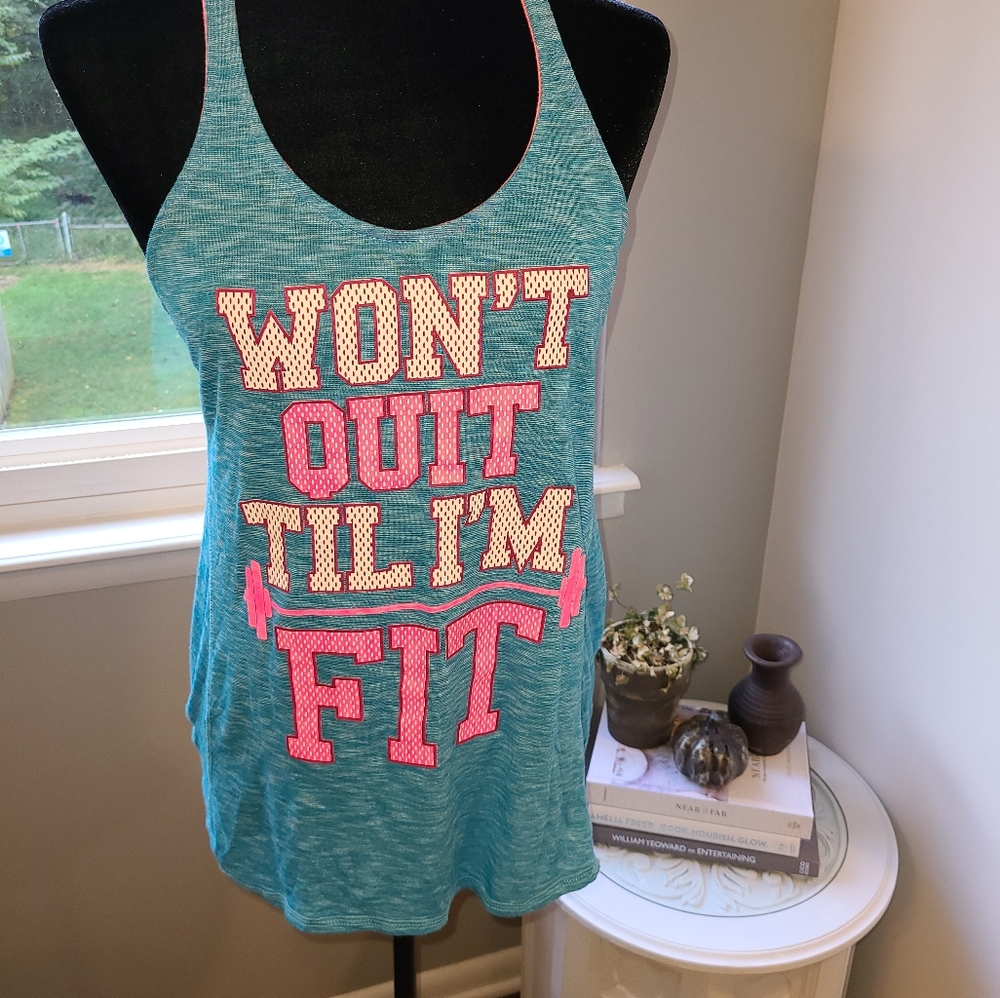 EVCR workout tank fitness turquoise and pink Sz L